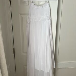 White Floral-Trim Chiffon Maxi Dress